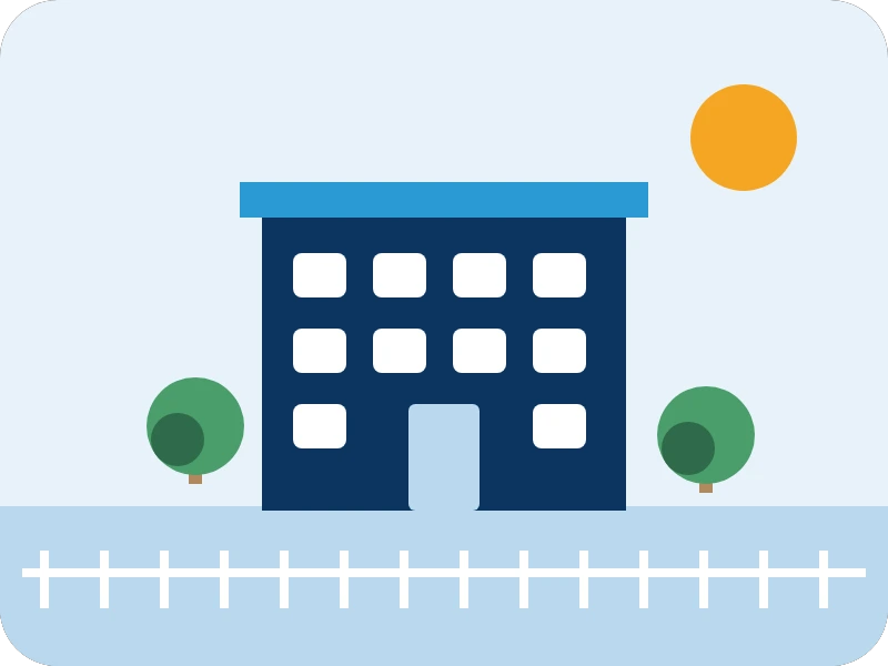 Illustration of a facility building and its grounds